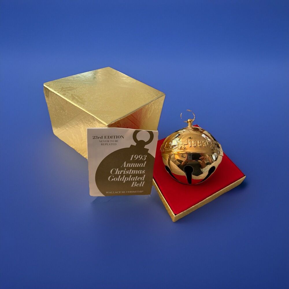 1993 Wallace Gold Plated Sleigh Bell Bows Ornament 23rd Edition Box & Card